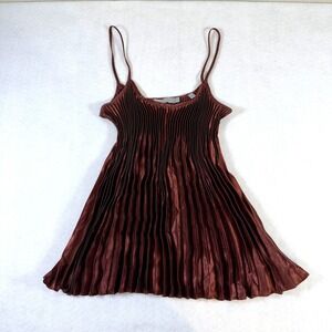 Vince Tank Top Pleated Accordion Shimmer Small Rust Brown Womens Luxury Glam
